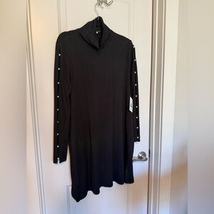 Kensie Black Long Sleeve Dress with Pearl Details